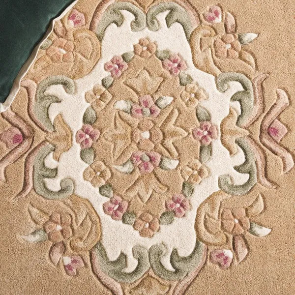 Aubusson Wool Rug in Beige and Ivory