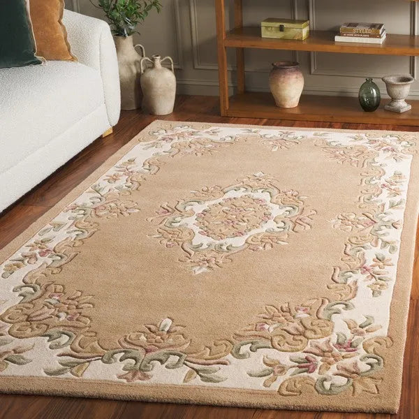 Aubusson Wool Rug in Beige and Ivory