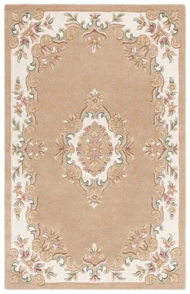 Aubusson Wool Rug in Beige and Ivory