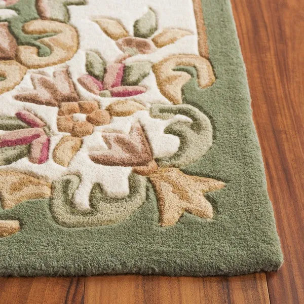 Aubusson Wool Rug in Green and Ivory