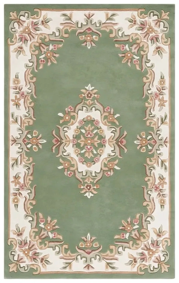 Aubusson Wool Rug in Green and Ivory