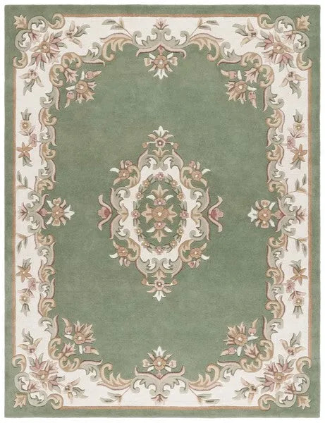 Aubusson Wool Rug in Green and Ivory