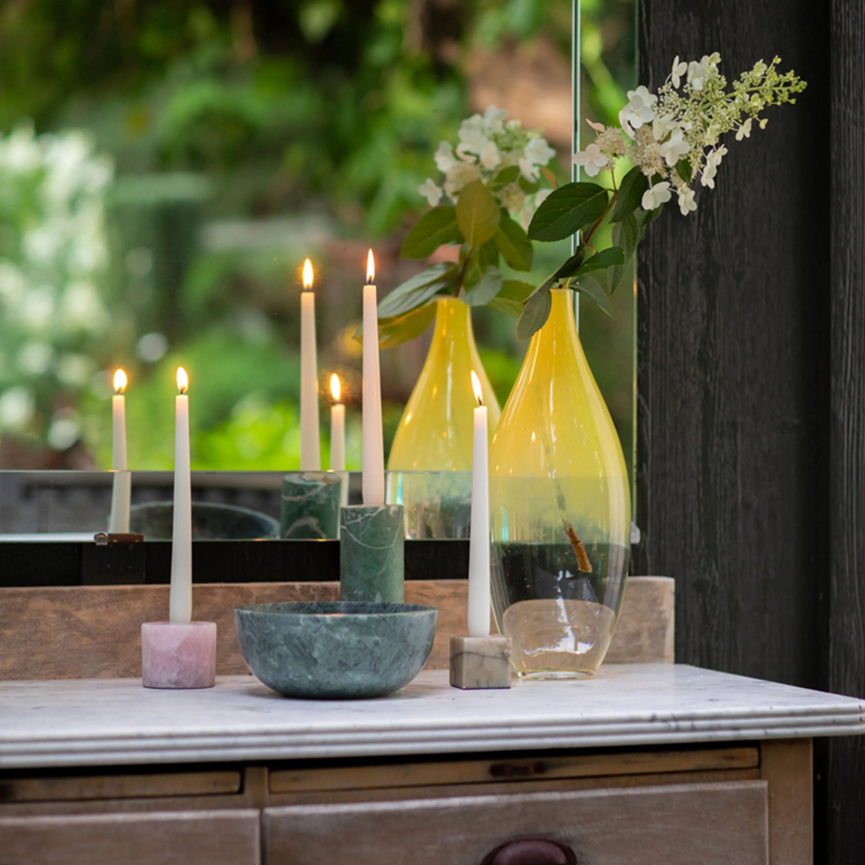 Column candlestick, green quartz