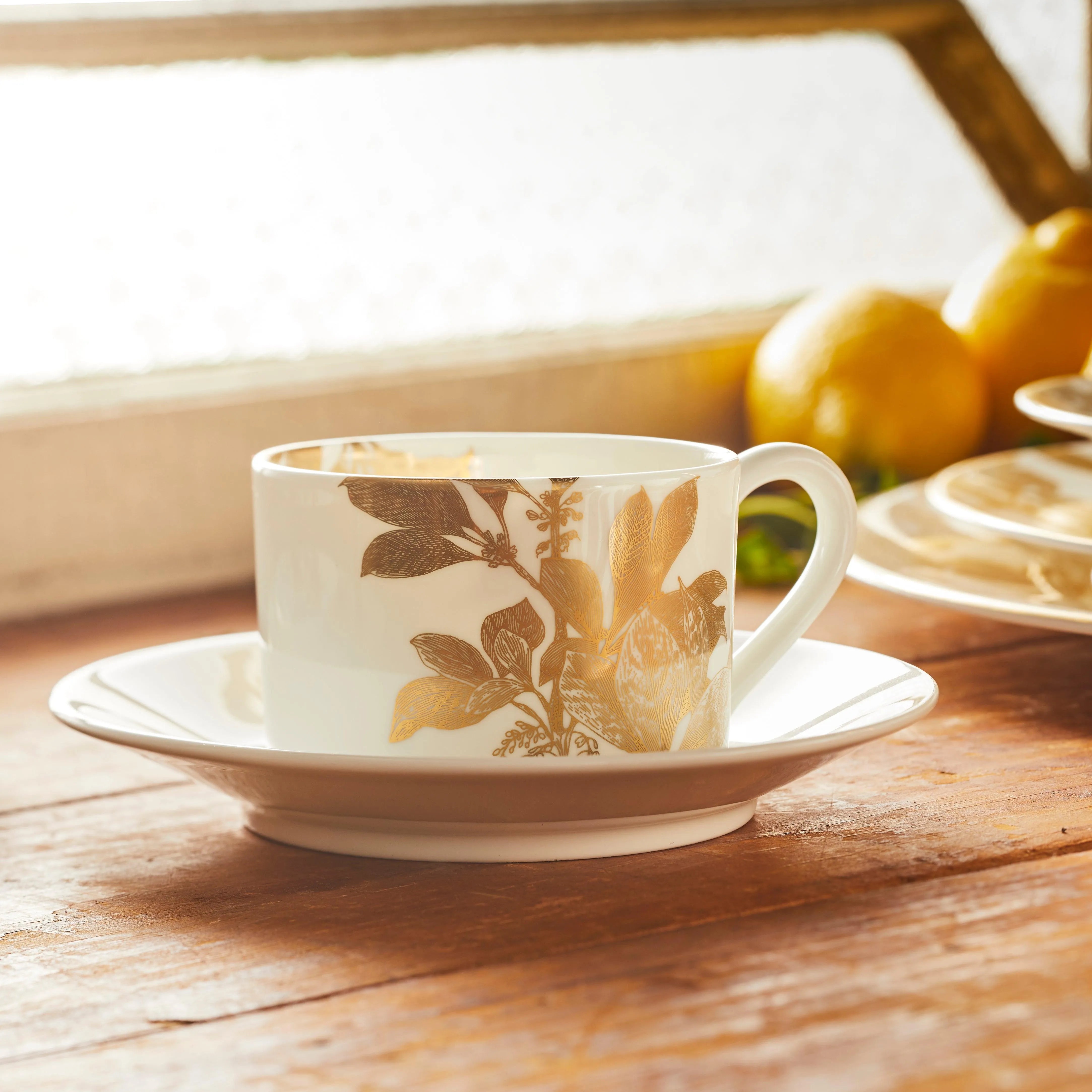 Caskata Wholesale Arbor Gold Cups & Saucers, Set of 4