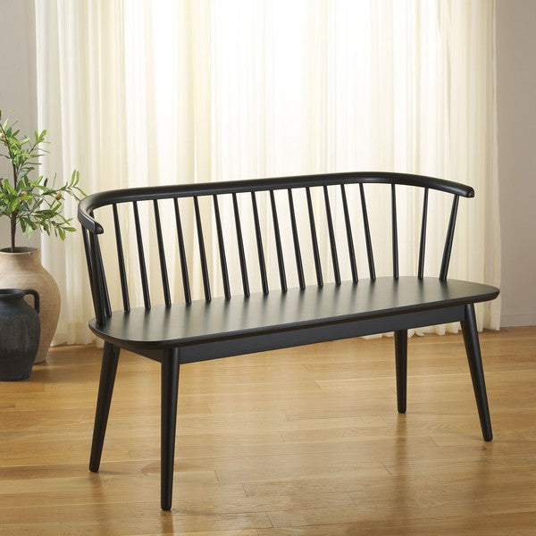 Blanchard Wood Bench in Matte Black with Curved Spindle Back