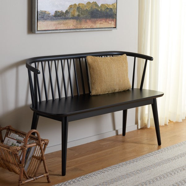 Blanchard Wood Bench in Matte Black with Curved Spindle Back