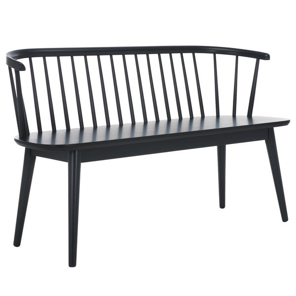 Blanchard Wood Bench in Matte Black with Curved Spindle Back