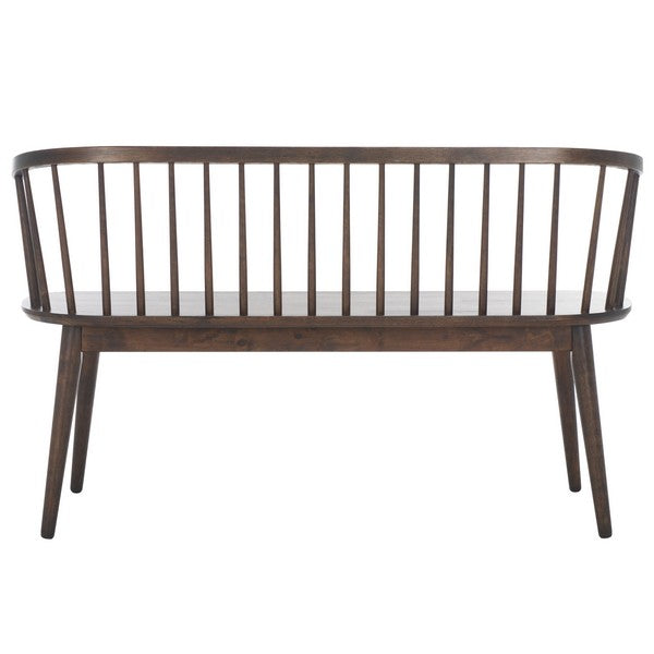 Blanchard Wood Bench in Dark Walnut with Curved Spindle Back