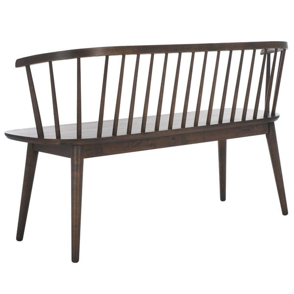 Blanchard Wood Bench in Dark Walnut with Curved Spindle Back