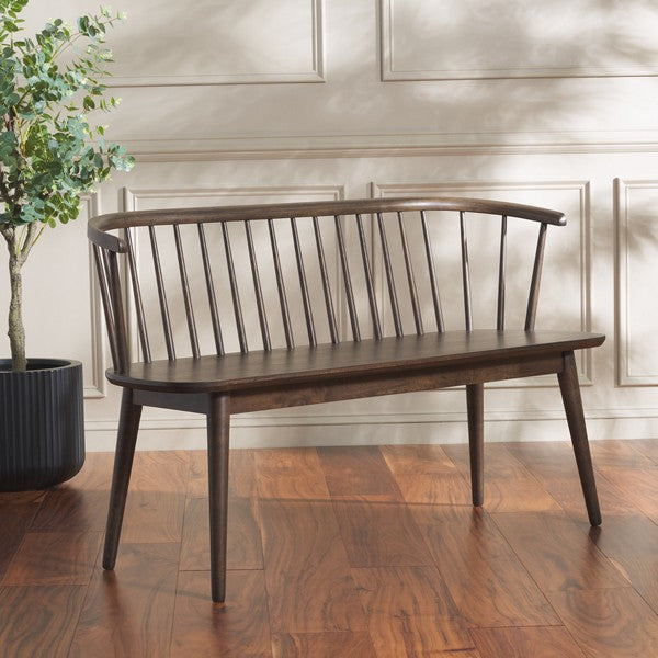 Blanchard Wood Bench in Dark Walnut with Curved Spindle Back