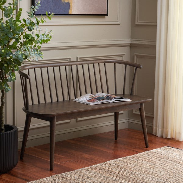 Blanchard Wood Bench in Dark Walnut with Curved Spindle Back