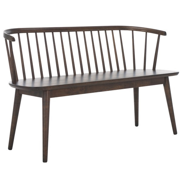 Blanchard Wood Bench in Dark Walnut with Curved Spindle Back