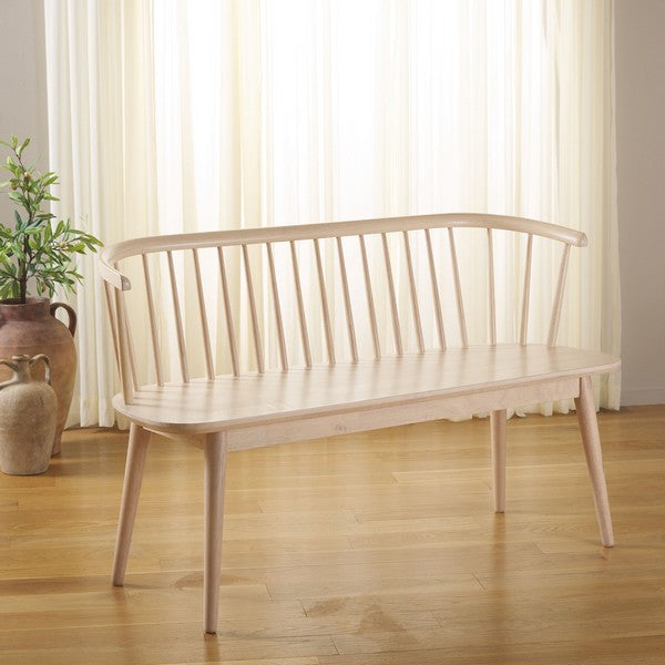 Blanchard Wood Bench in White-Washed with Spindle Back