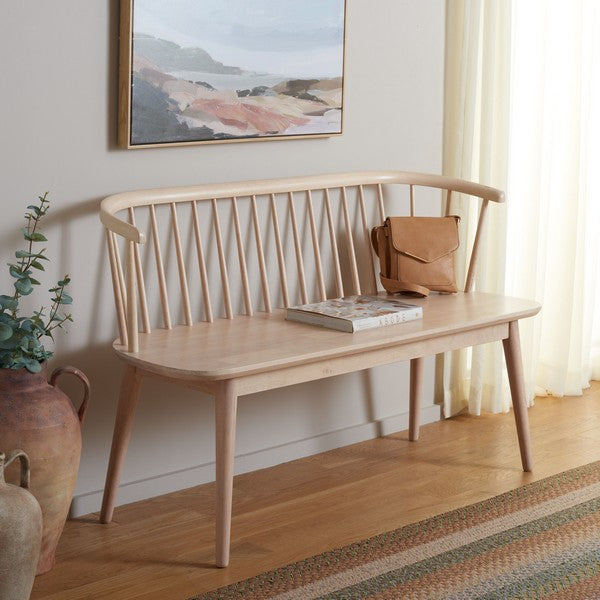 Blanchard Wood Bench in White-Washed with Spindle Back