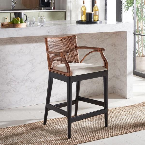 Gianni Rattan Counter Stool in Black with Wooden Legs