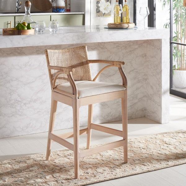 Gianni Rattan Counter Stool in White Wash with Wooden Legs