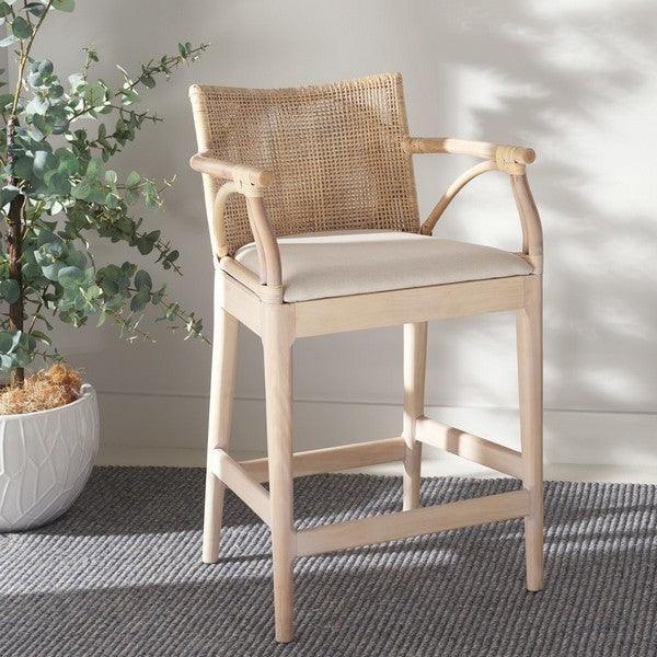 Gianni Rattan Counter Stool in White Wash with Wooden Legs