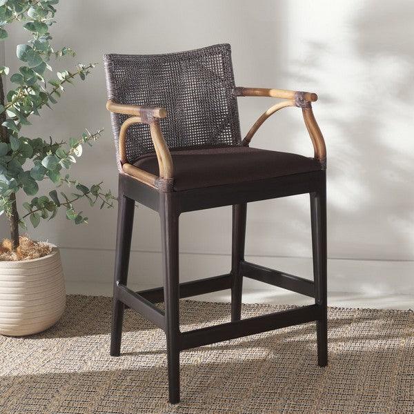 Gianni Rattan Counter Stool in Brown with Wooden Legs