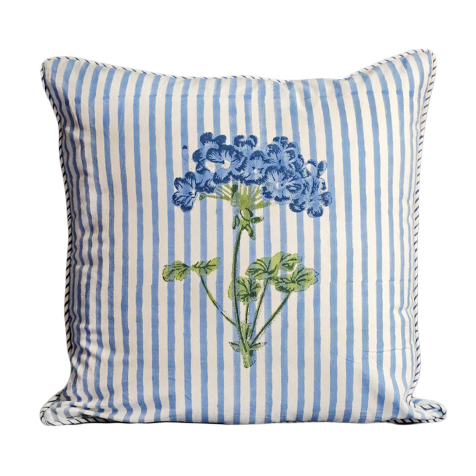 Blue Hydrangea Blockprint Pillow