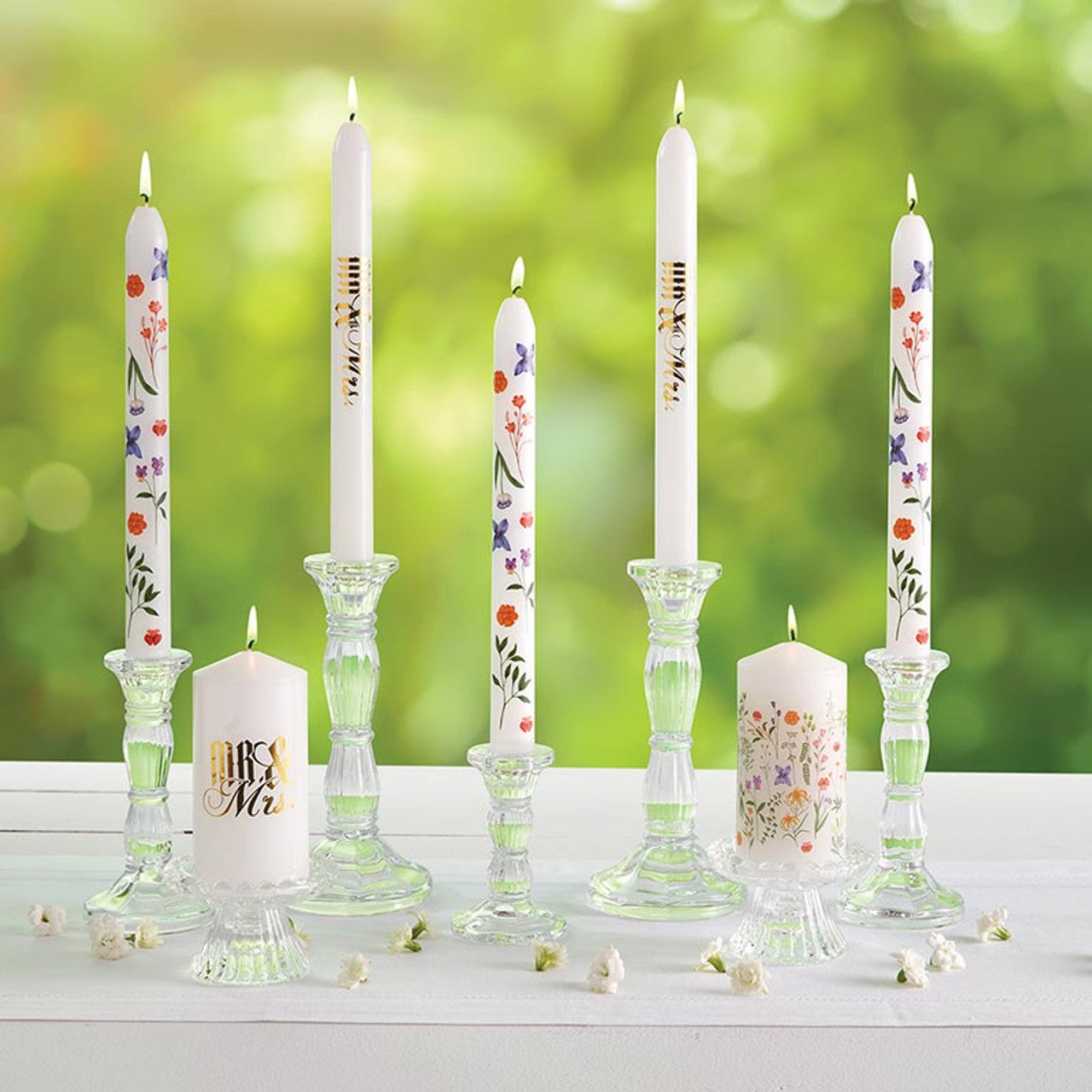 Boho Flowers Mini Pillar Candle  | Aesthetic Unscented Table Decor Floral Cylindrical Candle 4.75"