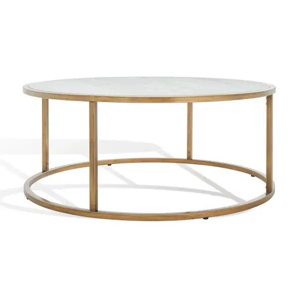 Safavieh Brynna White-Bronze Round Marble Coffee Table