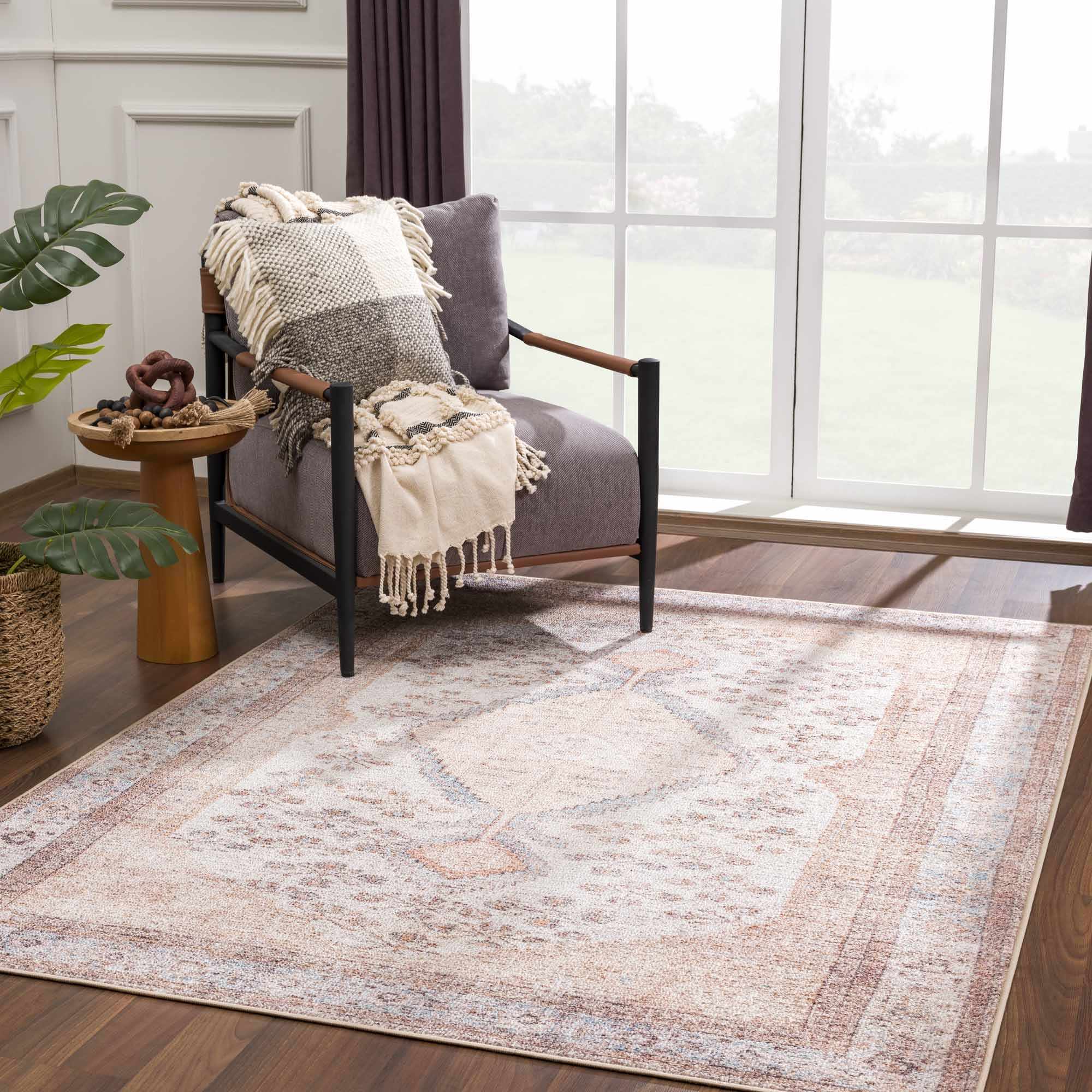 Analu Peach Polyester Area Rug