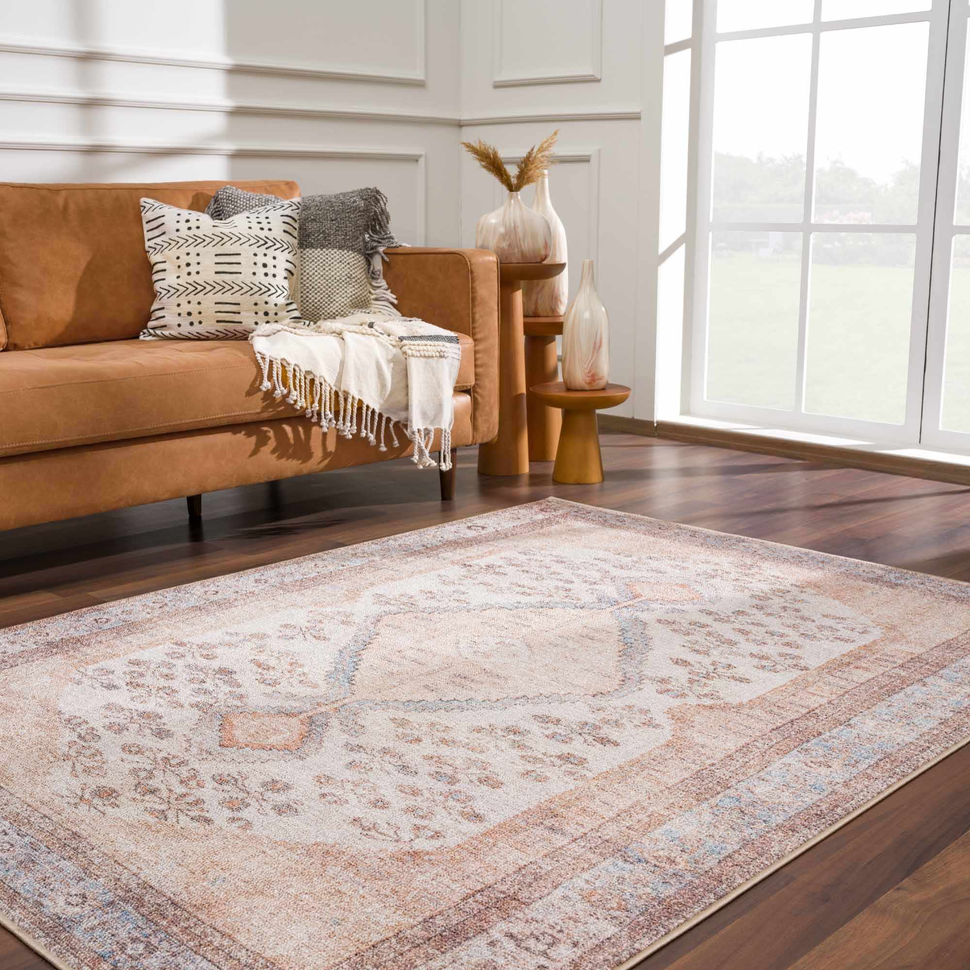 Analu Peach Polyester Area Rug