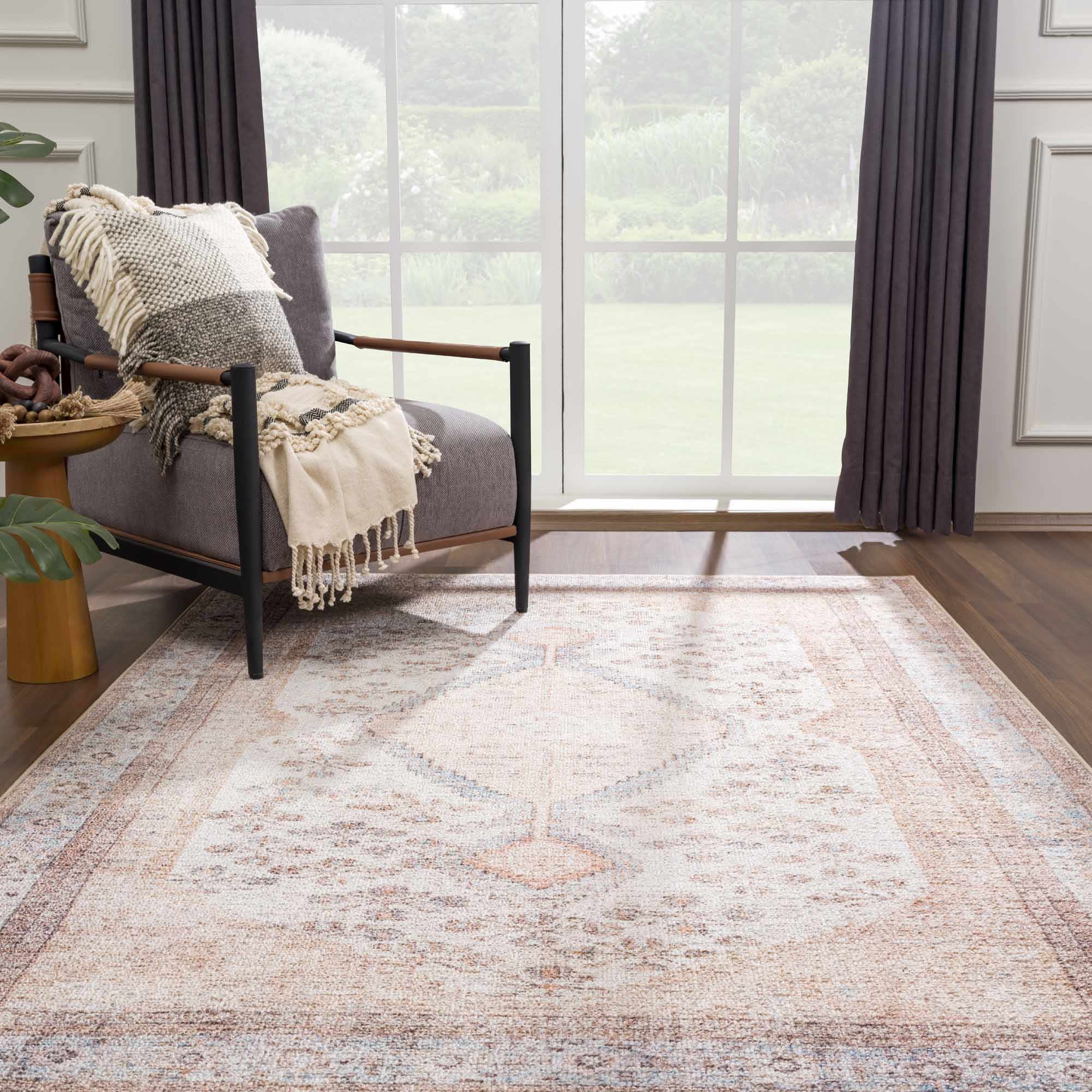 Analu Peach Polyester Area Rug