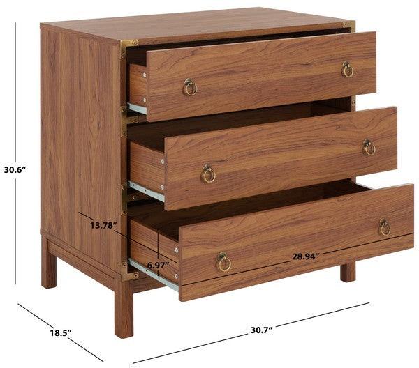 Safavieh Galio Walnut-Gold 3 Drawer Chest