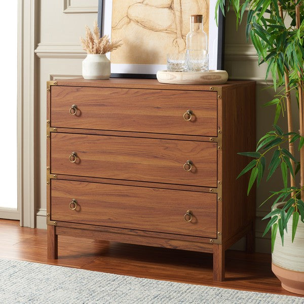 Galio 3 Drawer Chest in Walnut with Gold Metal Handles