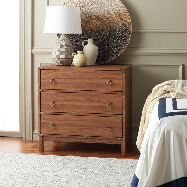 Galio 3 Drawer Chest in Walnut with Gold Metal Handles