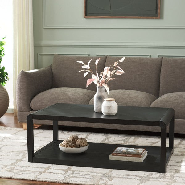 Omara Wood 2-Tier Coffee Table in Black