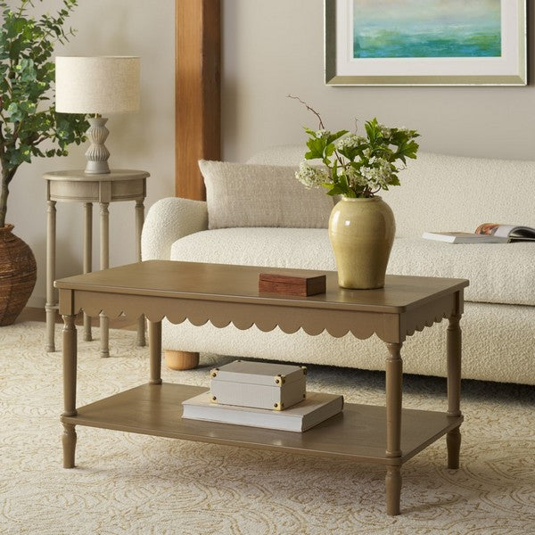 Haven Wood Coffee Table in Desert Brown with Shelf