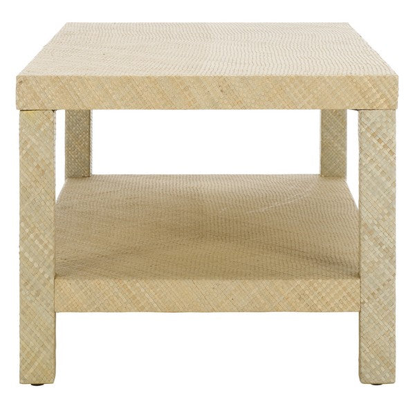 Apis Raffia Wood Coffee Table in Natural with Shelves