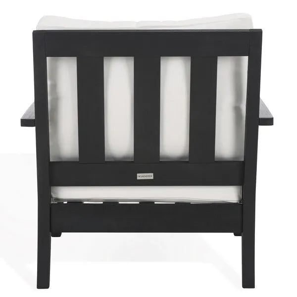 Martinique Wood Patio Armchair in Black/White with Slatted Back