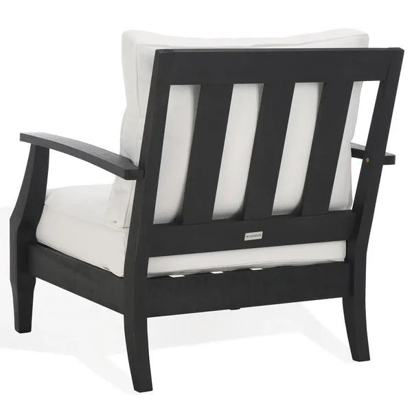 Martinique Wood Patio Armchair in Black/White with Slatted Back