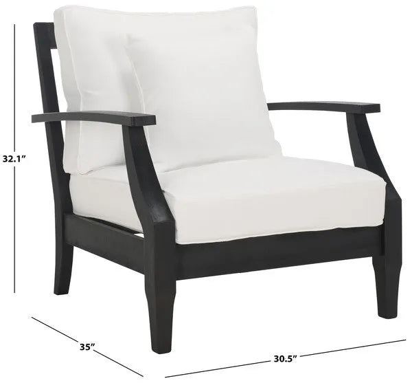 Martinique Wood Patio Armchair in Black/White with Slatted Back