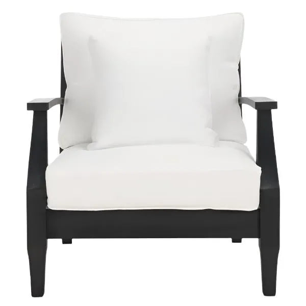 Martinique Wood Patio Armchair in Black/White with Slatted Back