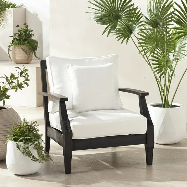 Martinique Wood Patio Armchair in Black/White with Slatted Back