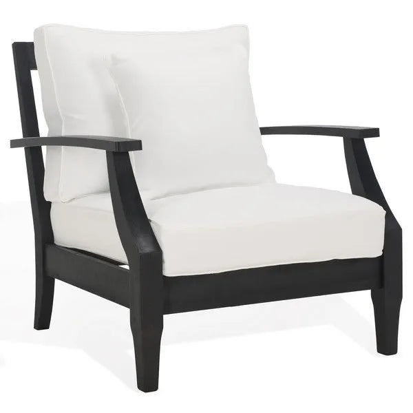 Martinique Wood Patio Armchair in Black/White with Slatted Back