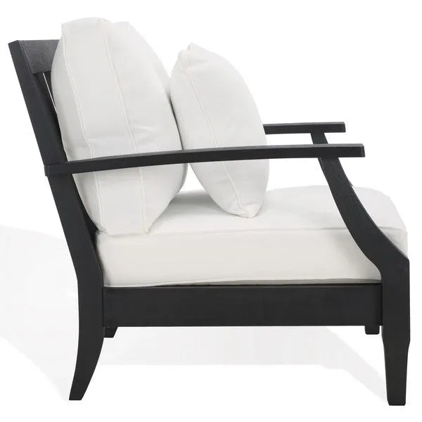 Martinique Wood Patio Armchair in Black/White with Slatted Back