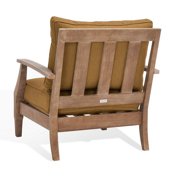 Martinique Wood Patio Armchair in Brown with Slatted Back