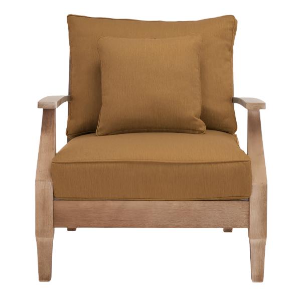 Martinique Wood Patio Armchair in Brown with Slatted Back