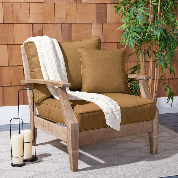 Martinique Wood Patio Armchair in Brown with Slatted Back