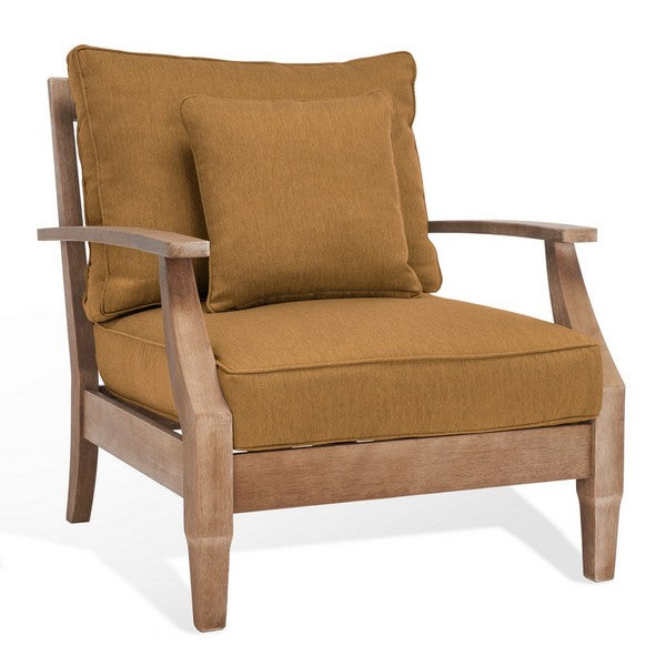 Martinique Wood Patio Armchair in Brown with Slatted Back