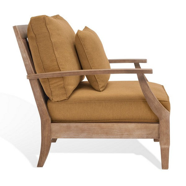 Martinique Wood Patio Armchair in Brown with Slatted Back