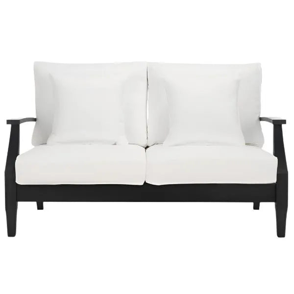 Martinique Wood Patio Loveseat in Black/White with Upholstered Cushion