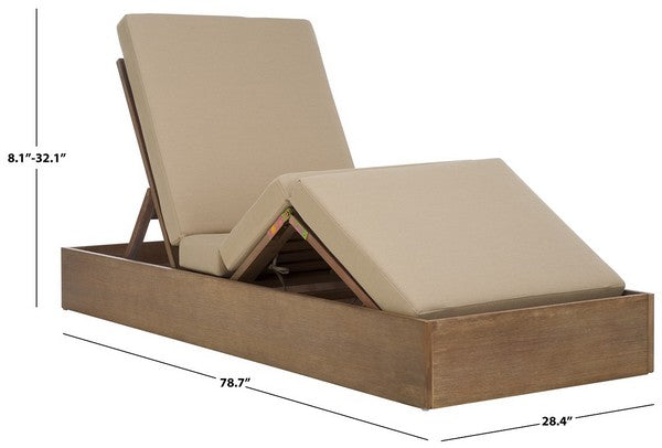 Vincent Wood Chaise Lounge Chair in Tan with Adjustable Back and Leg