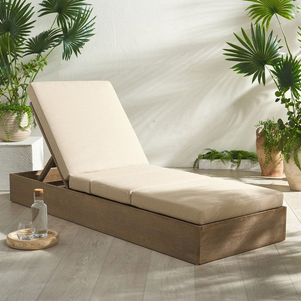 Vincent Wood Chaise Lounge Chair in Tan with Adjustable Back and Leg