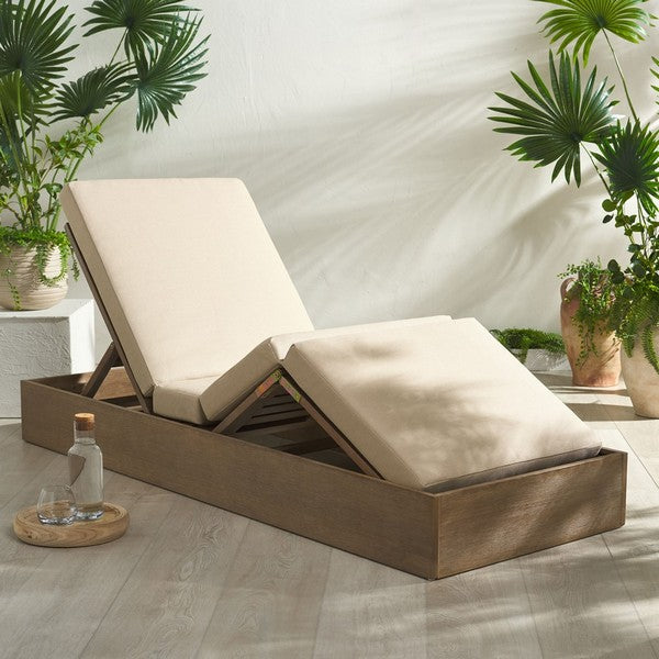 Vincent Wood Chaise Lounge Chair in Tan with Adjustable Back and Leg